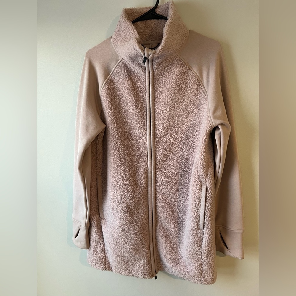 All In Motion Womens Long Light Pink Sherpa Zip Up Jacket